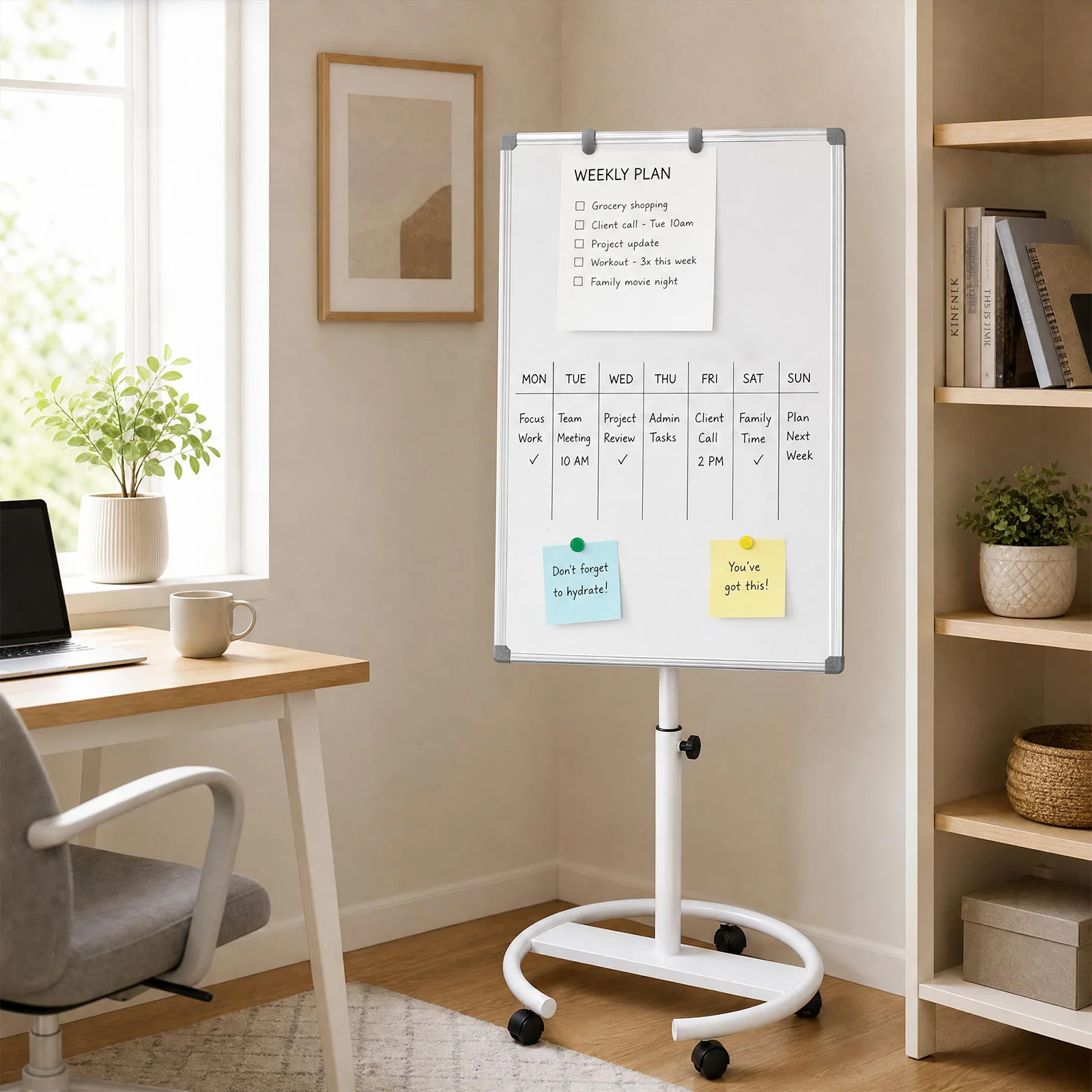 Magnetic Rolling Whiteboard on Wheels with Paper Holder & Hooks – 40