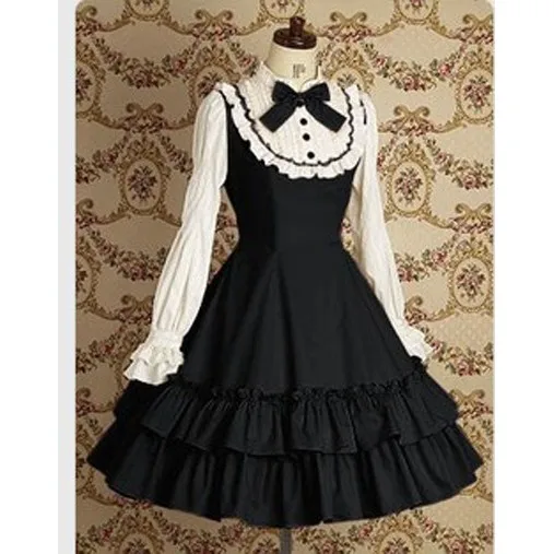 Lolita Lady Sle Long Sve Slim Fit Dr Fake Two-Piece College Sle Cotton Blend Busin Casual Home Wear Dr