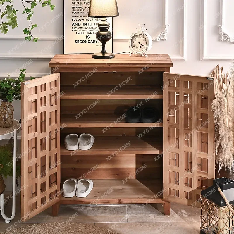 AA entrance shoe cabinet solid wood against the wall movable layered baffle split wooden door entrance cabinet