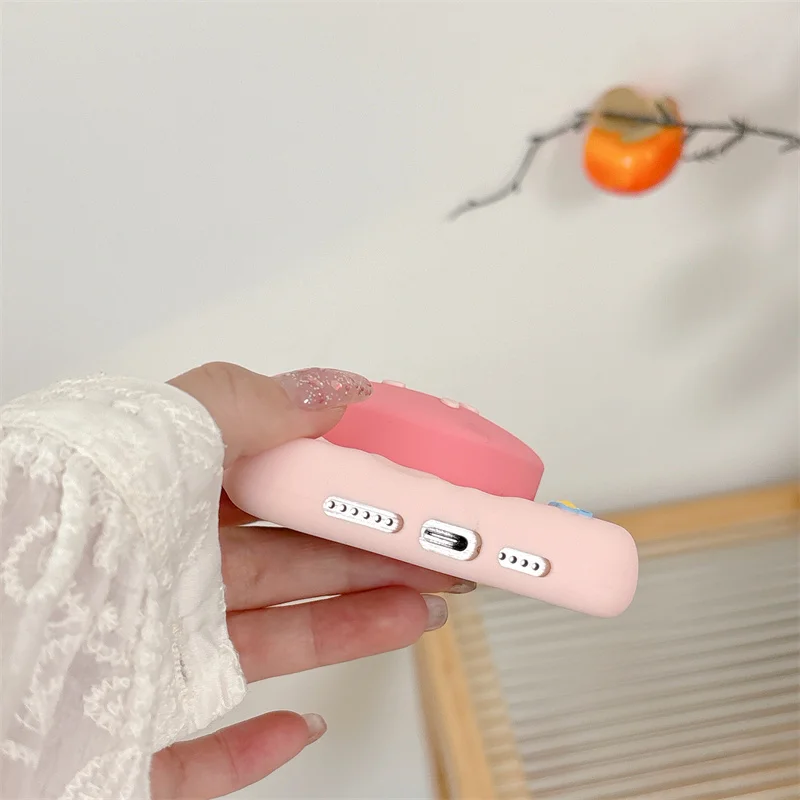For iphone 16 pro max Pink strawberry fold bracket Soft Silicone Case for iphone 15 14 Plus 12 13 15 Pro Max 14pro Cute Patterns