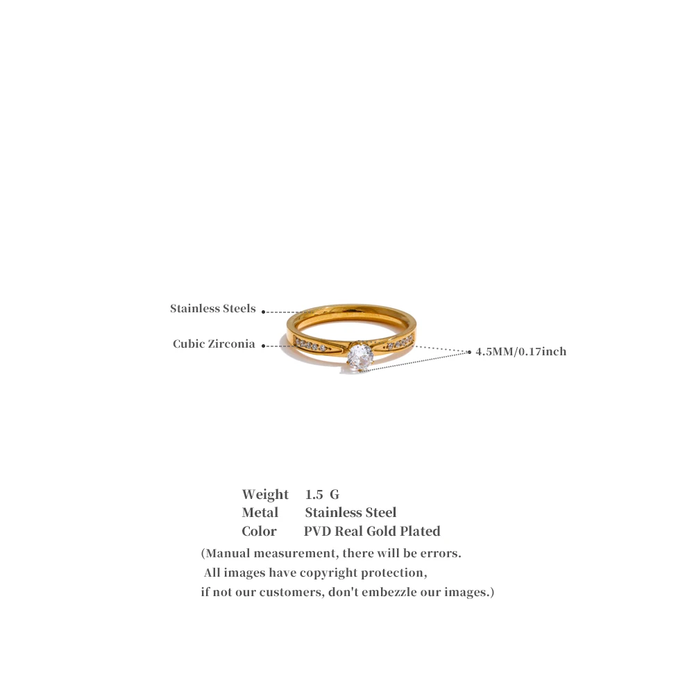 Yhpup 6789# Fashion Stainless Steel Bling Cubic Zirconia CNC Wedding Style Chic Ring 18K Gold Color Plated Finger Jewelry Gift