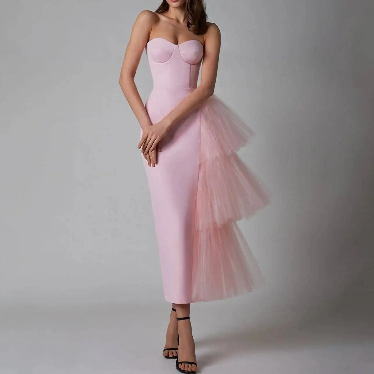 

New Summer Women's Dinner Dress Long Skirt High Elastic Pleated Mesh Slim Fit Split Dress Summer Dress Robe Vestido Women Party