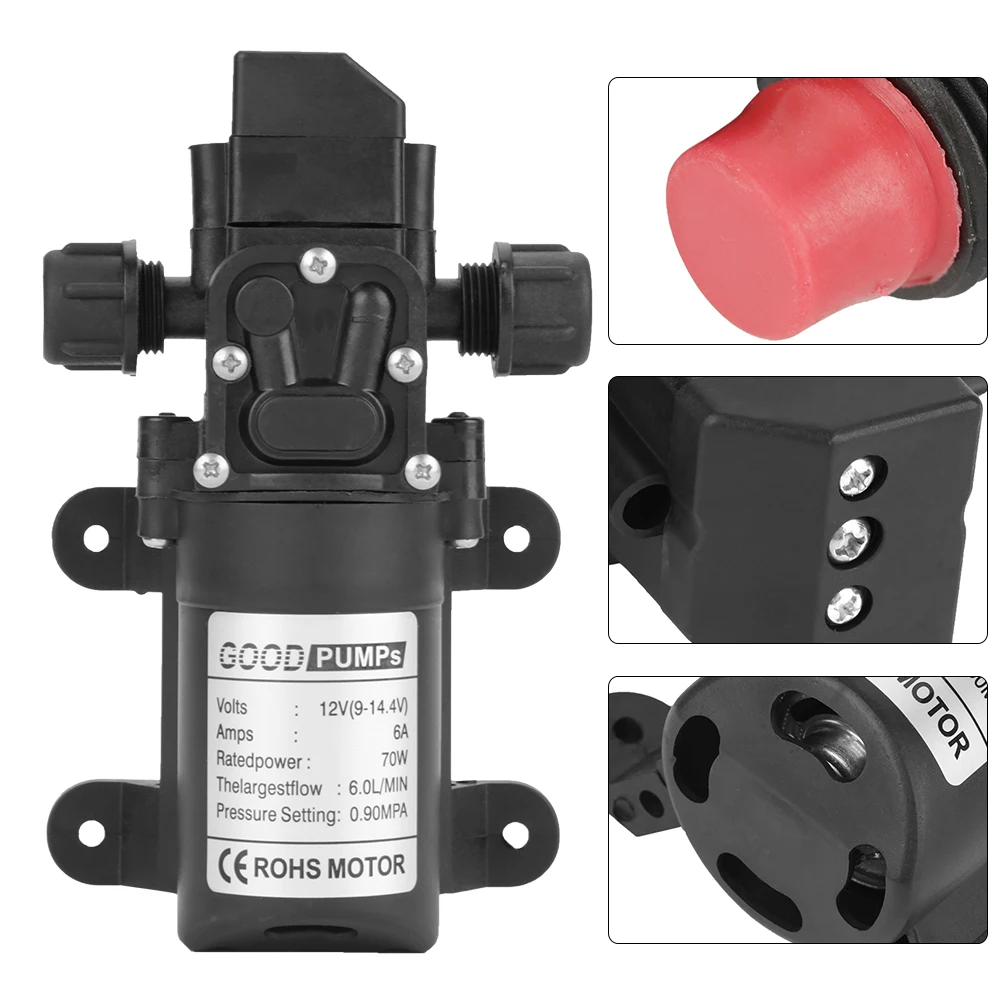 

Self Priming Self Priming Pump 12V 0.9Mpa 6L/Min Water High Pressure Diaphragm 70W Self Priming Pump