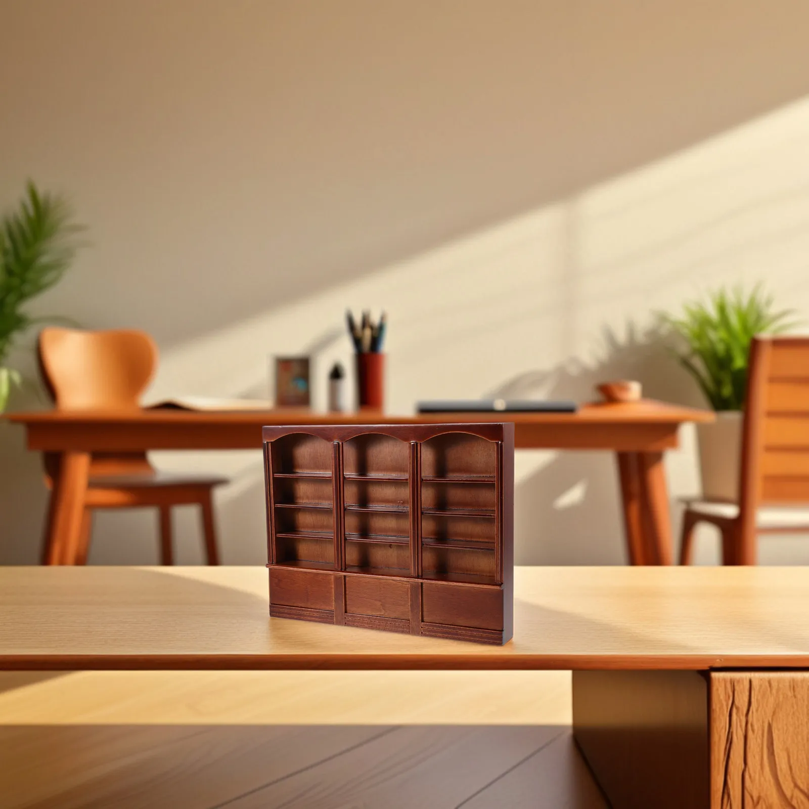 

Миниатюрный деревянный книжный шкаф для кукольного домика: декор для гостиной, спальни, столовой. Реалистичная прочная деревянная витрина-полка, мини-мебель.