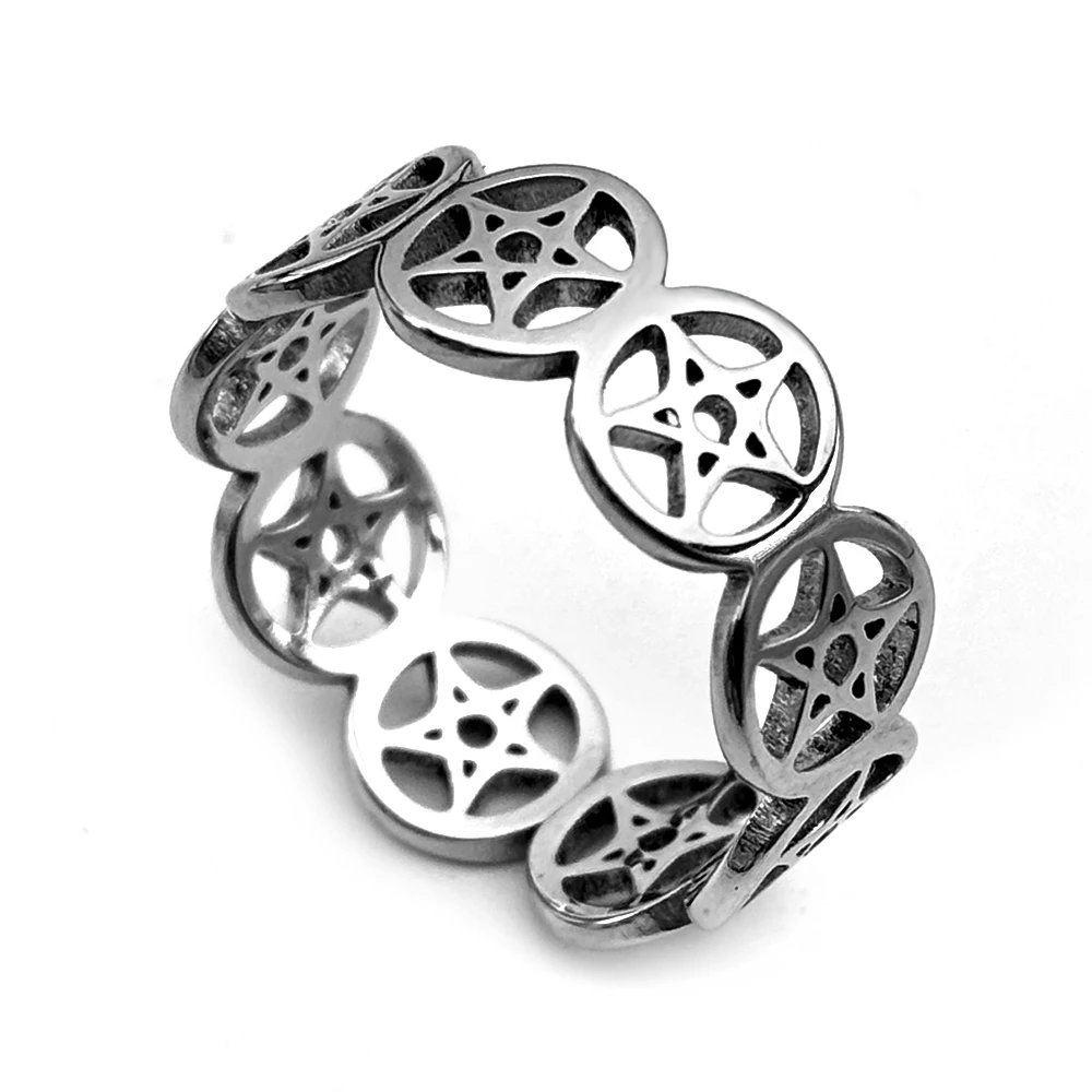 Gotischer Hexen-Hohlpentagramm-Fingerring für Männer und Frauen aus Edelstahl, Heidnischer Wahrsage-Sternring, Punk Hip-Hop Schmuck Geschenke