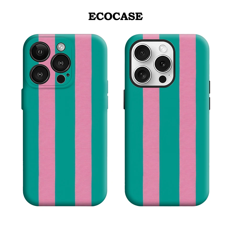 Blush & Teal verticale streep IPhone 17 Must-Haves telefoonhoesje voor IPhone 17 16 15 14 13 Pro Max Plus dubbellaagse achterkant