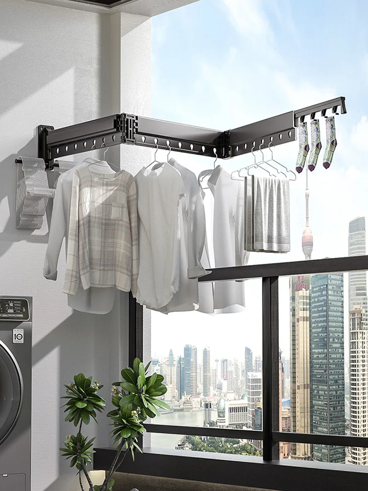 Folding clothes hanger, invisible telescopic clothes hanger, wall mounted balcony, indoor bay window