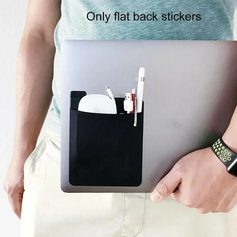 Adhesive Laptop Back Storage Bag Mouse Bag Large Stretch Fabric Tablet Black Storage Mouse Bag Digital Hard Drive Pen Organizer