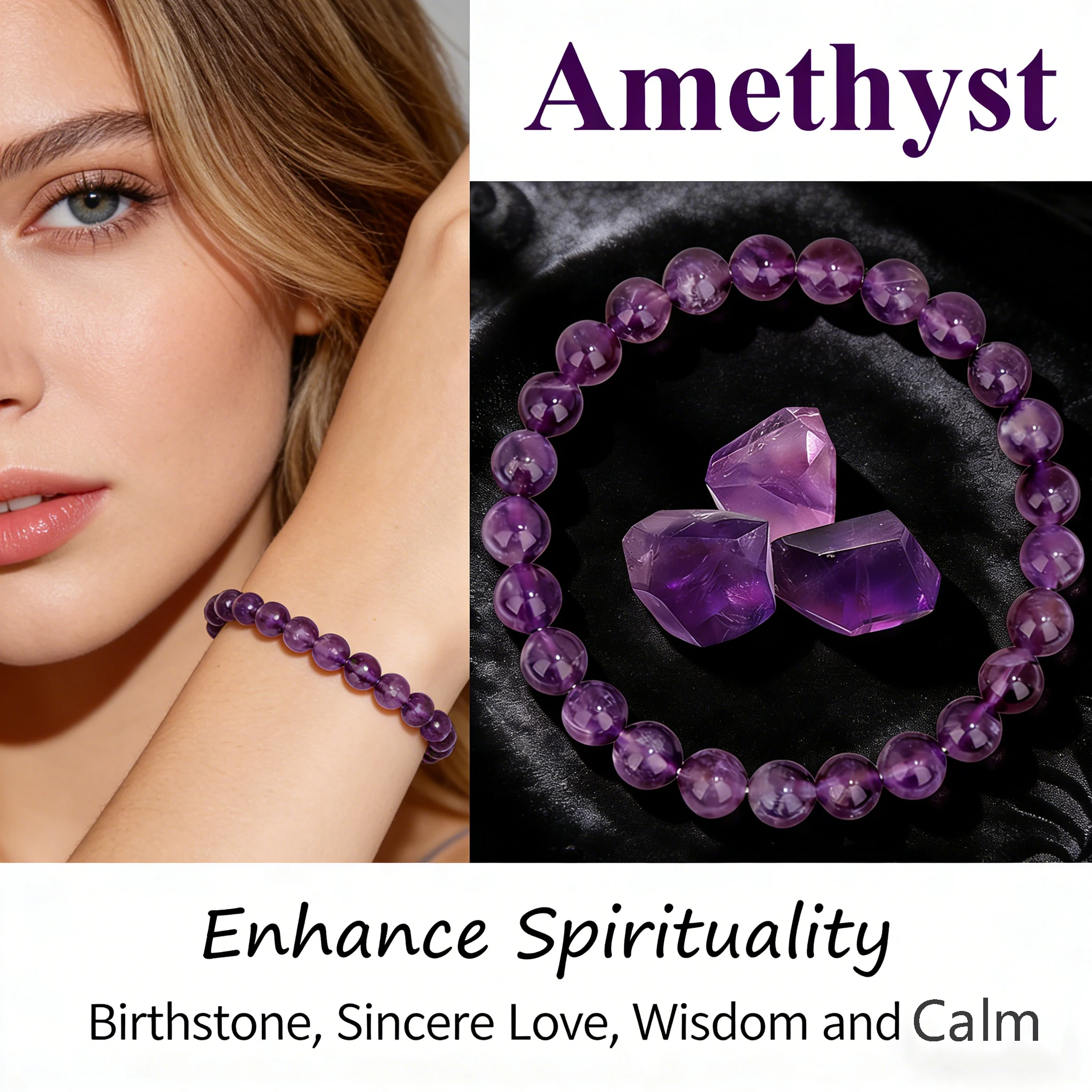 6 8 10mm Amethyst Genuine Stone Beaded Bracelet Healing Reiki Crystal Beads Charm Vitality Spiritual Protection Wisdom Jewelry