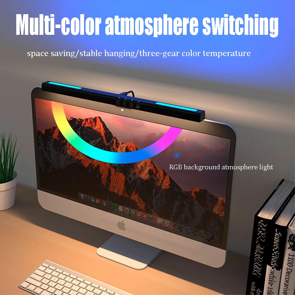 

H 398mm Monitor Lamp Seven Color Circulating Atmosphere Lamps USB Dimmable Computer Eye Caring Lamp Touch Lamp Monitor Light Bar