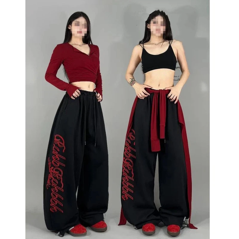 American Vintage Letter Print Y2K Pants Street Personality Trendy Sweatpants Woman Winter Fashion All-match New Pants for Women
