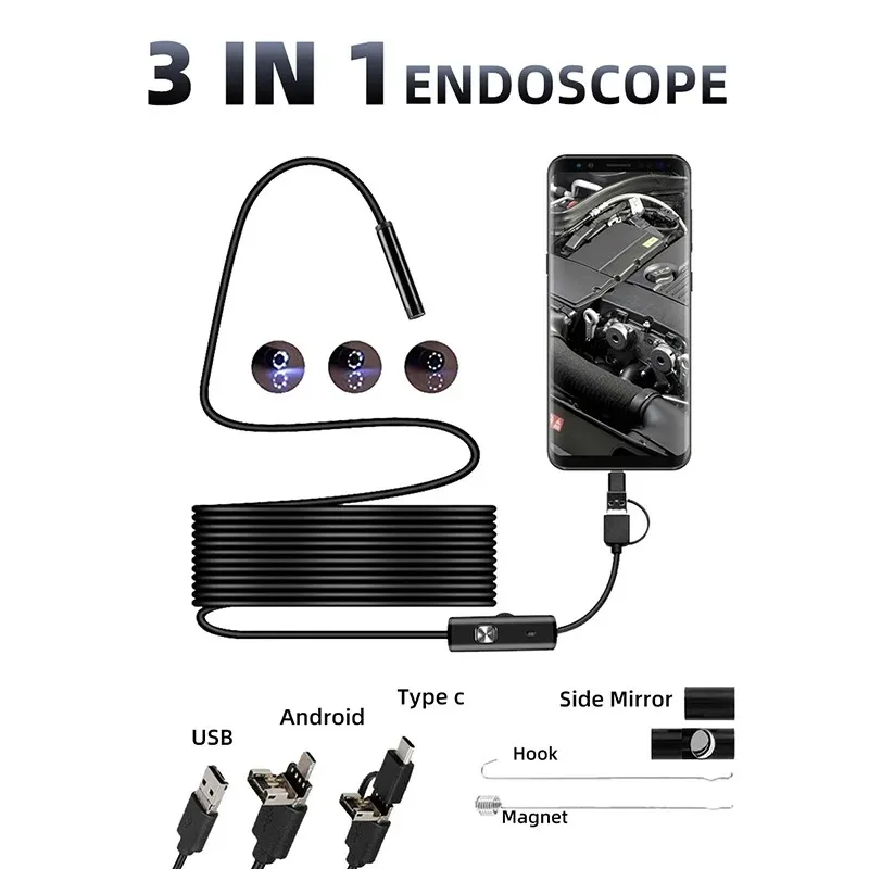 Auto Repair Inspection Tools Endoscope Newest 7.0mm USB Type-C Endoscope Camera Android PC Inspection Scope Borescope Camera