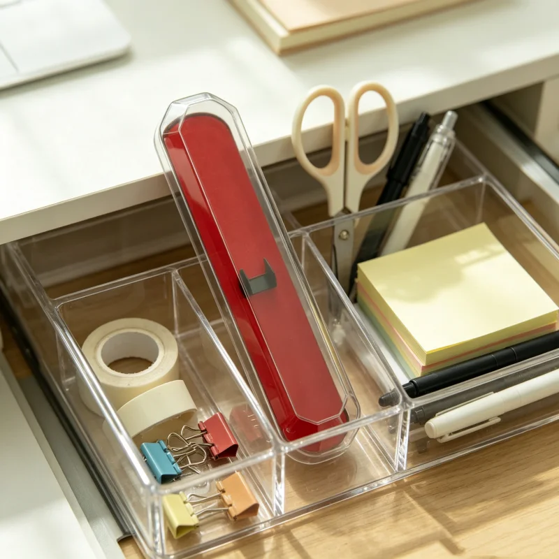 Rhombic Pen Storage Case Pencil Box Stationery Organizer Desktop Storage Container Multi‑use Pen Holder For Office Desk Supplies