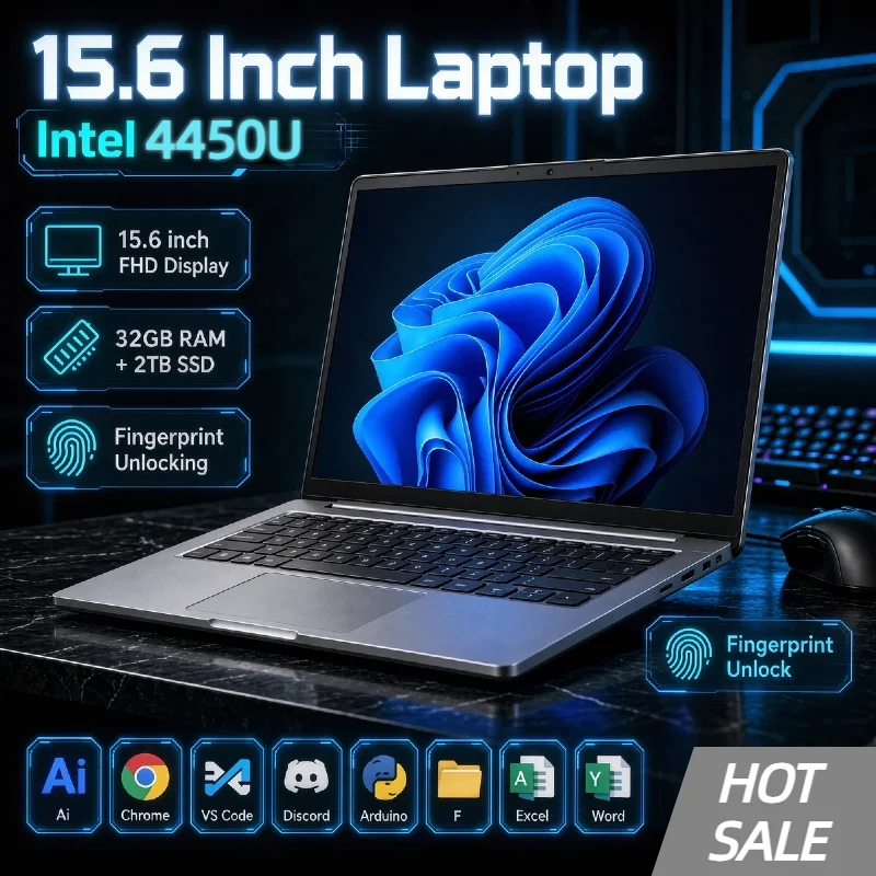 15.6 Inch 4405U Laptop 16GB RAM 2TB SSD 1920x1080 IPS Ultra Slim Backlit Keyboard 5000mAh Office Student Home Pro Max Speed Core
