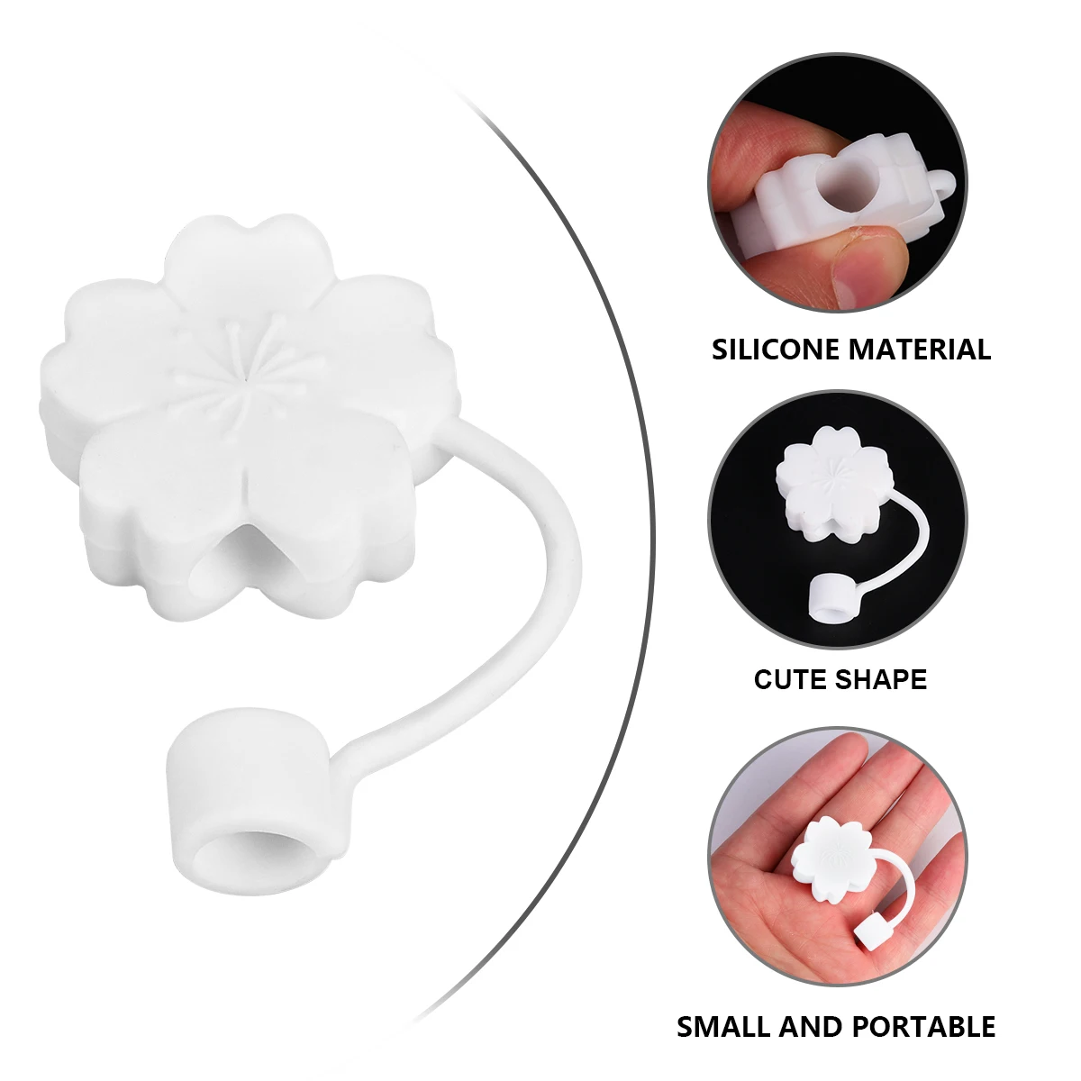 

2Pcs White Silicone Straw Cover Cute Decorative Drinking Straw Protector Anti-Dust Airtight Seal Outdoor Use