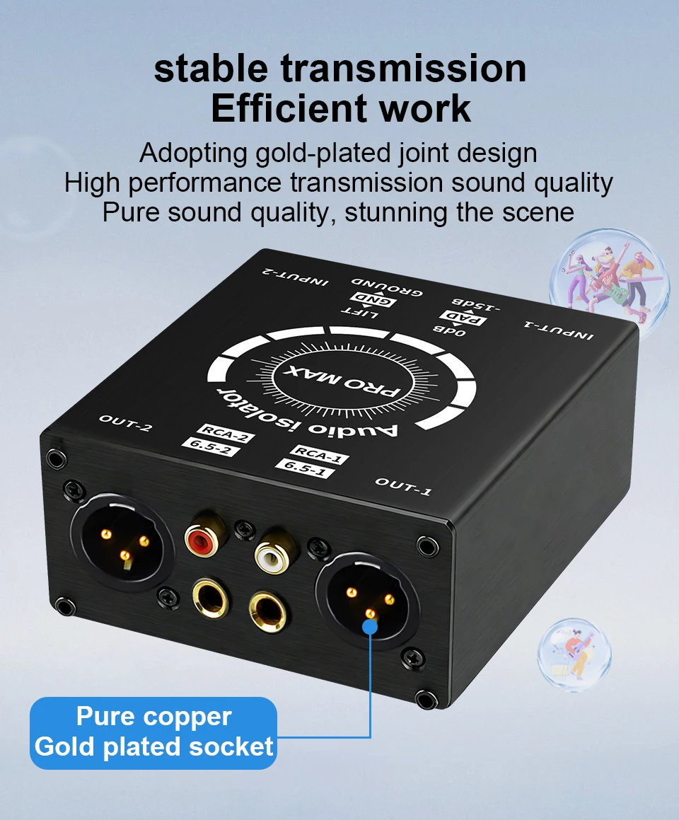 2-Kanal XLR/RCA/TS/TRS Passiver Hum-Eliminator für Audiogeräte, Erdschleifenisolator, Rauschfilter für verschiedene Audioanwendungen – Detail 7