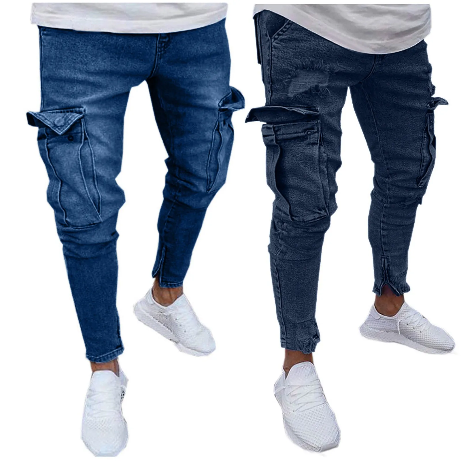 Mens Stretch Denim Pant Distressed Ripped Frayed Slim Fit Pocket Jeans Trousers Sports Wild Vintage Hip Hop Street Trousers 2024