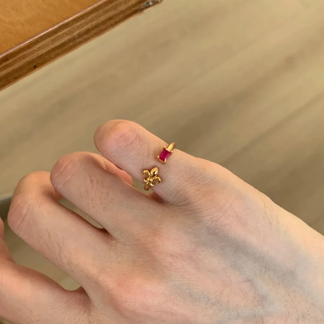 Unique Elegant Red/white CZ Golden Iris Pinky Ring Women Vintage Banquet Statement Rings Female Valentine's Day Gifts Jewelry