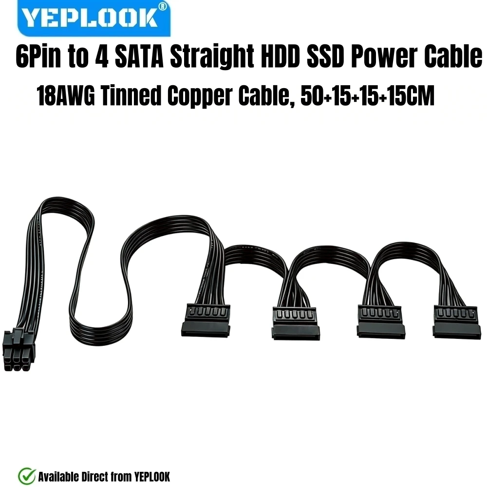 

YEPLOOK 6Pin to 4 SATA Straight for Corsair HX-i, HDD SSD Power Cable for HX1500i, HX1200i, HX1000i, HX850i, HX750i, HX650i PSUs