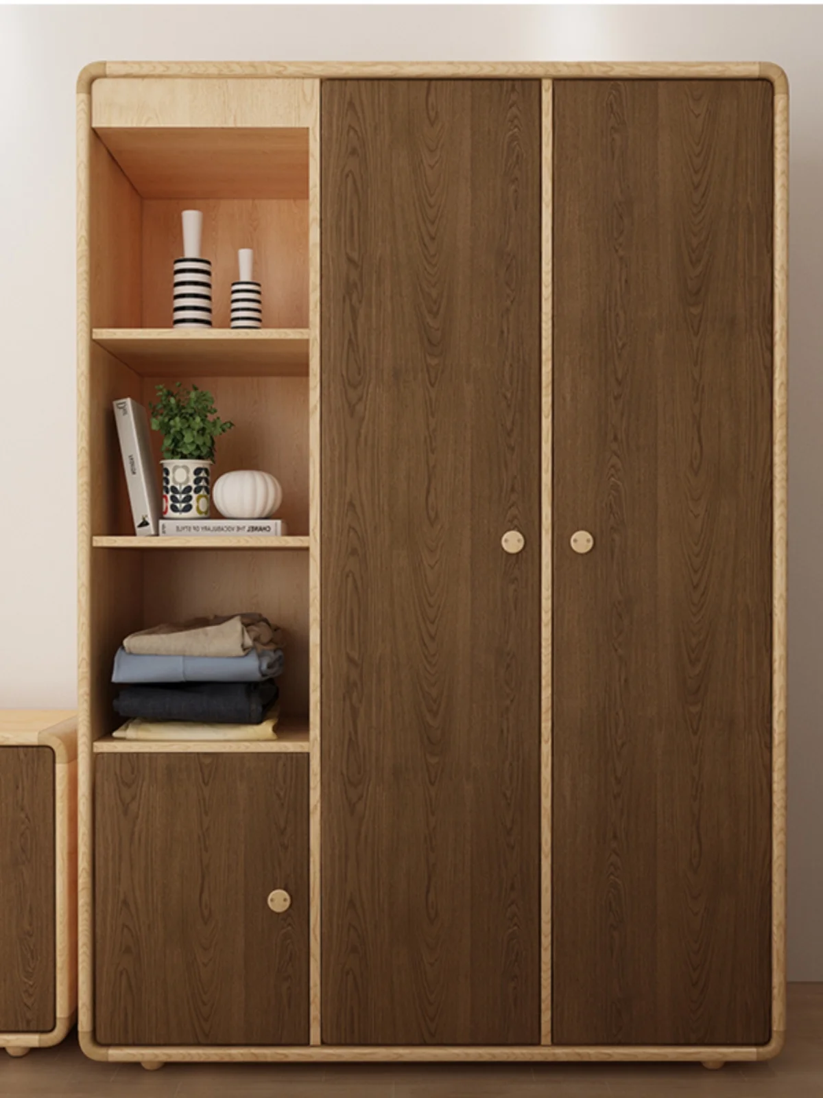 Nordic simple open lockers large storage cabinets solid wood double door wardrobe bedroom wardrobe Foshan