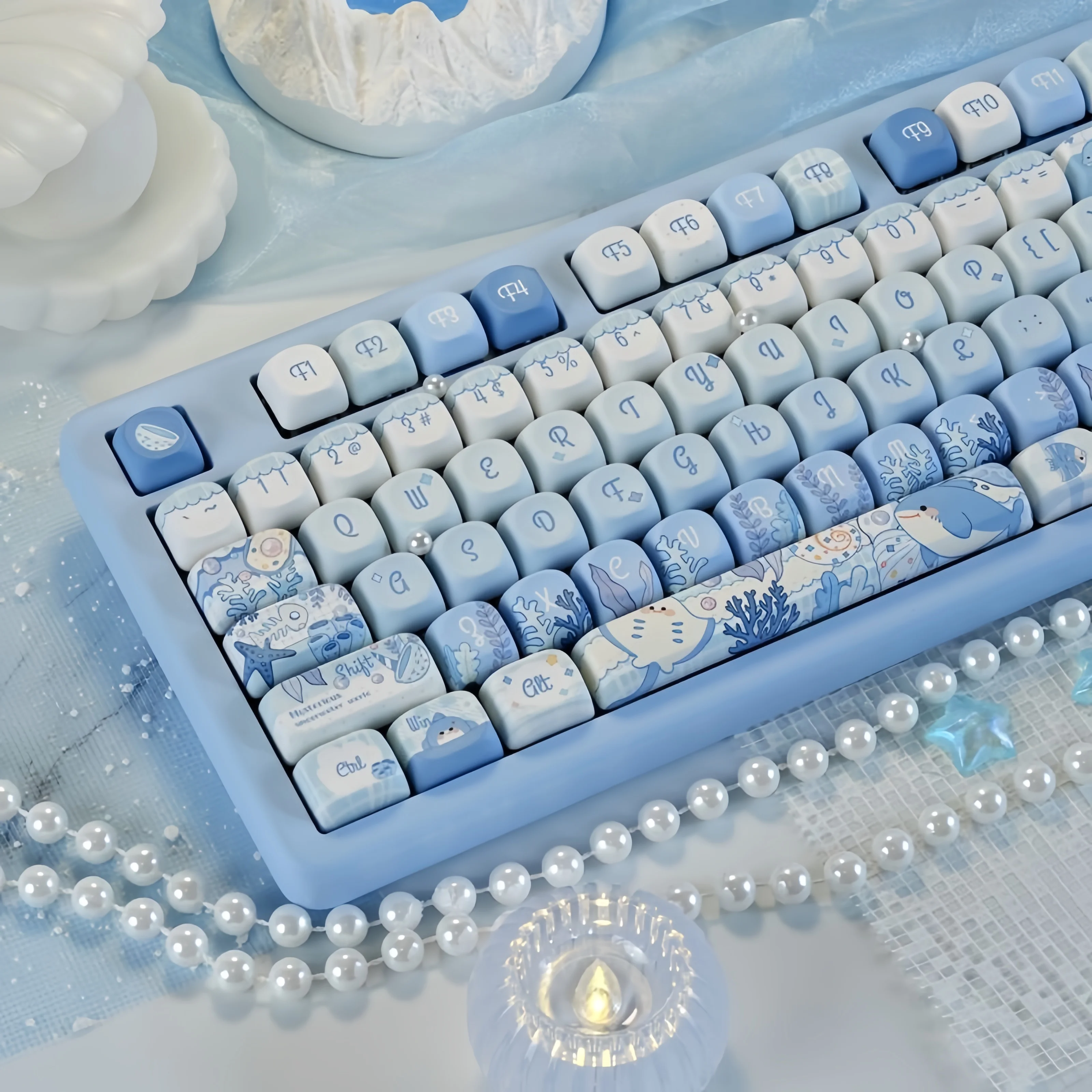 

130 Keys Underwater World MOA Profile Custom Keycap Set Five Side Dye Sublimation PBT Keycaps for MX Switch Mechanical Keyboard