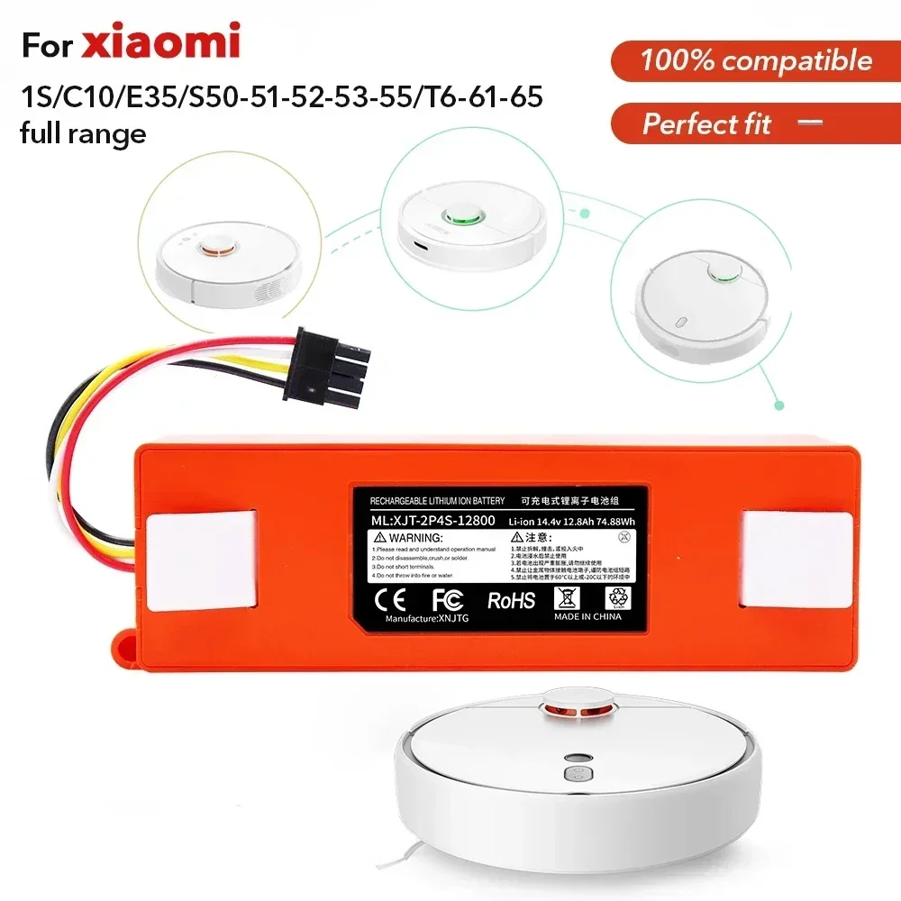 

Newest 12800mAh 14.4V li-ion battery for XIAOMI ROBOROCK Vacuum Cleaner S50 S51 T4 T6 mi robot Vacuum Cleaner accessories