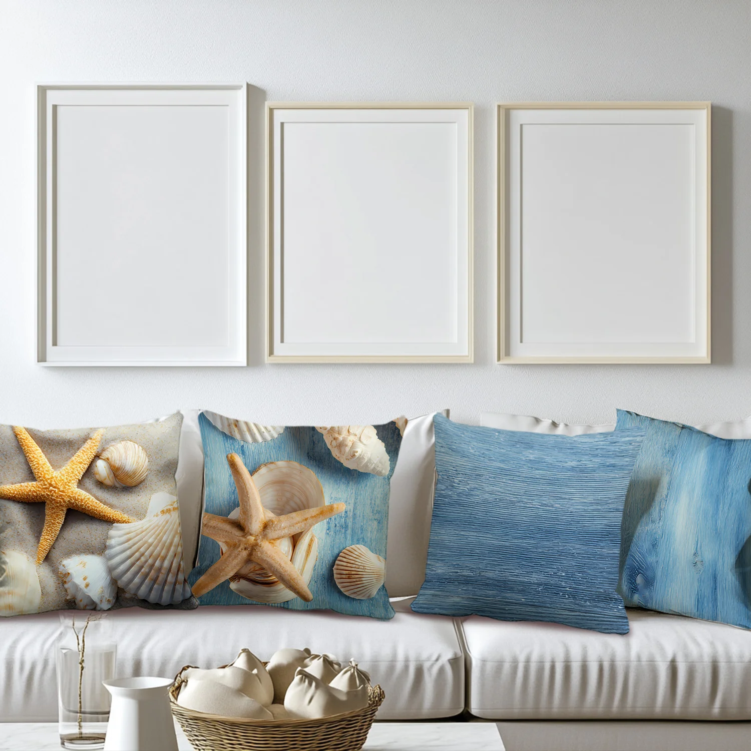 Decorative Throw Pillow Cover Set 4pcs Beach Coastal Nautical Cushion Pillowcase 40x40cm Ocean Seaside Home Decor