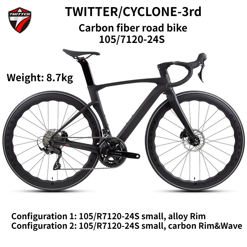 

TWITTER new CYCLONE3rd carbon fiber road bike 105/R7120-24S hydraulic disc brake 700 * 28C wheels