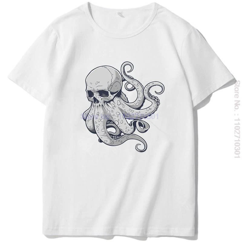 Skull With Octopus Tentacles Funny Graphic T Shirts Cotton Short Sleeve T-Shirt Tees Tops Summer O-Neck Mens Print T Shirt