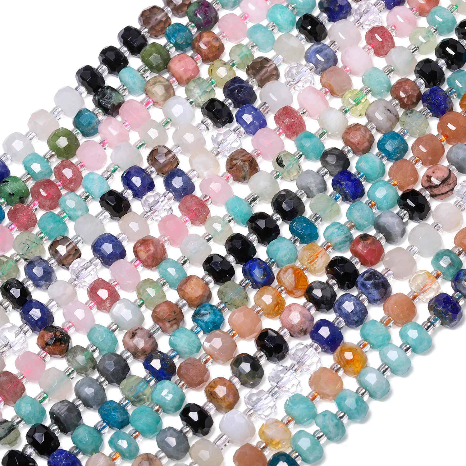 Multi-gems Strung Stone Beads 7.5x5.5mm Faceted Flat Round Rondelle Shape Beads for Jewelry Making Diy Accessories