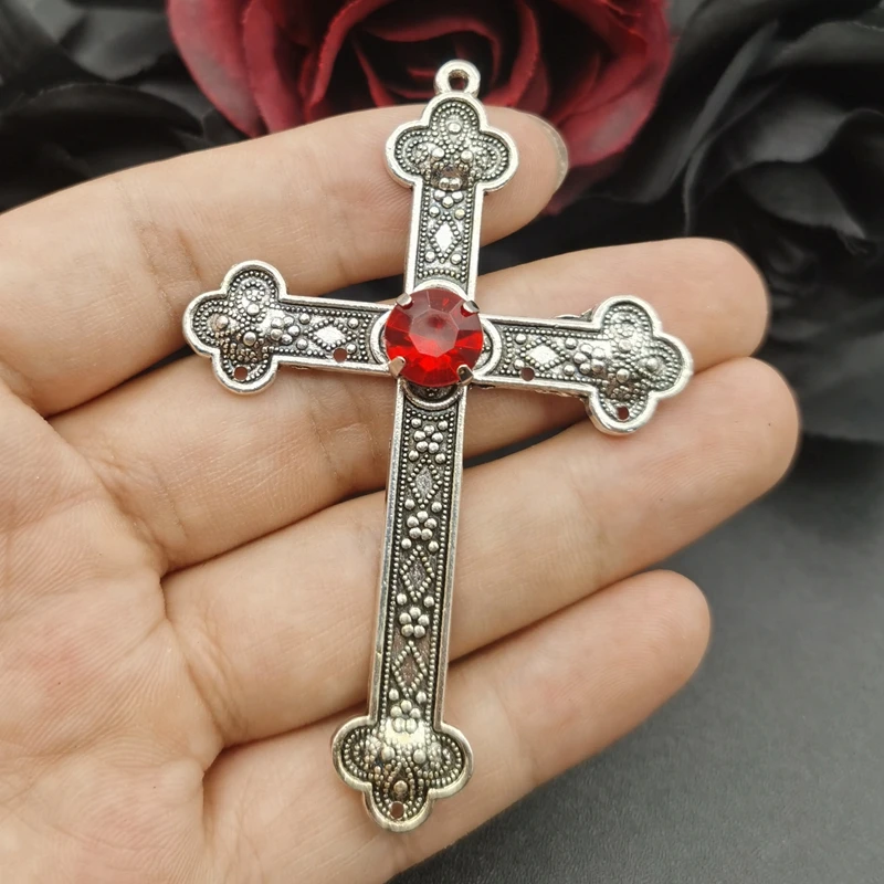 3pcs 77*52mm Goth Large Crystal Cross Connector Charm Punk Cross Crystal Pendant Jewelry DIY Handmade Making Accessories