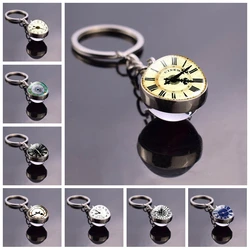 Steampunk Clock Pattern Unique Cabochon Glass Ball Keychain Charms For Men And Women Silver-plate Vintage Clock Key Chain