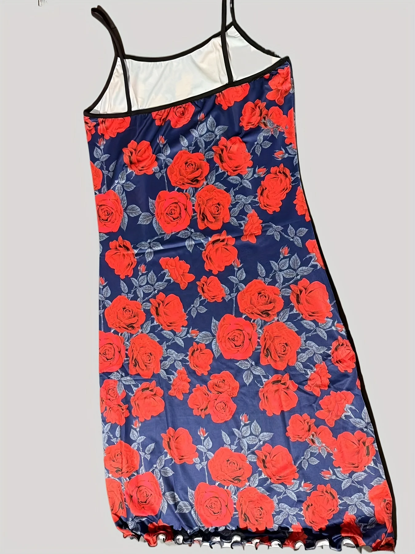 Summer ladies new full-printed flowers printed logo sexy wind wood ear milk silk in a long strappy nightdress can worn outside