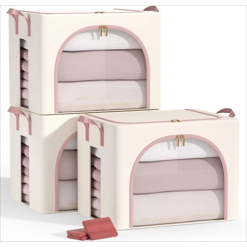 

3 pack Clothes Storage Bins with metal Frame, sweater storage for closet, Stackable Storage bins for clothes, Foldable