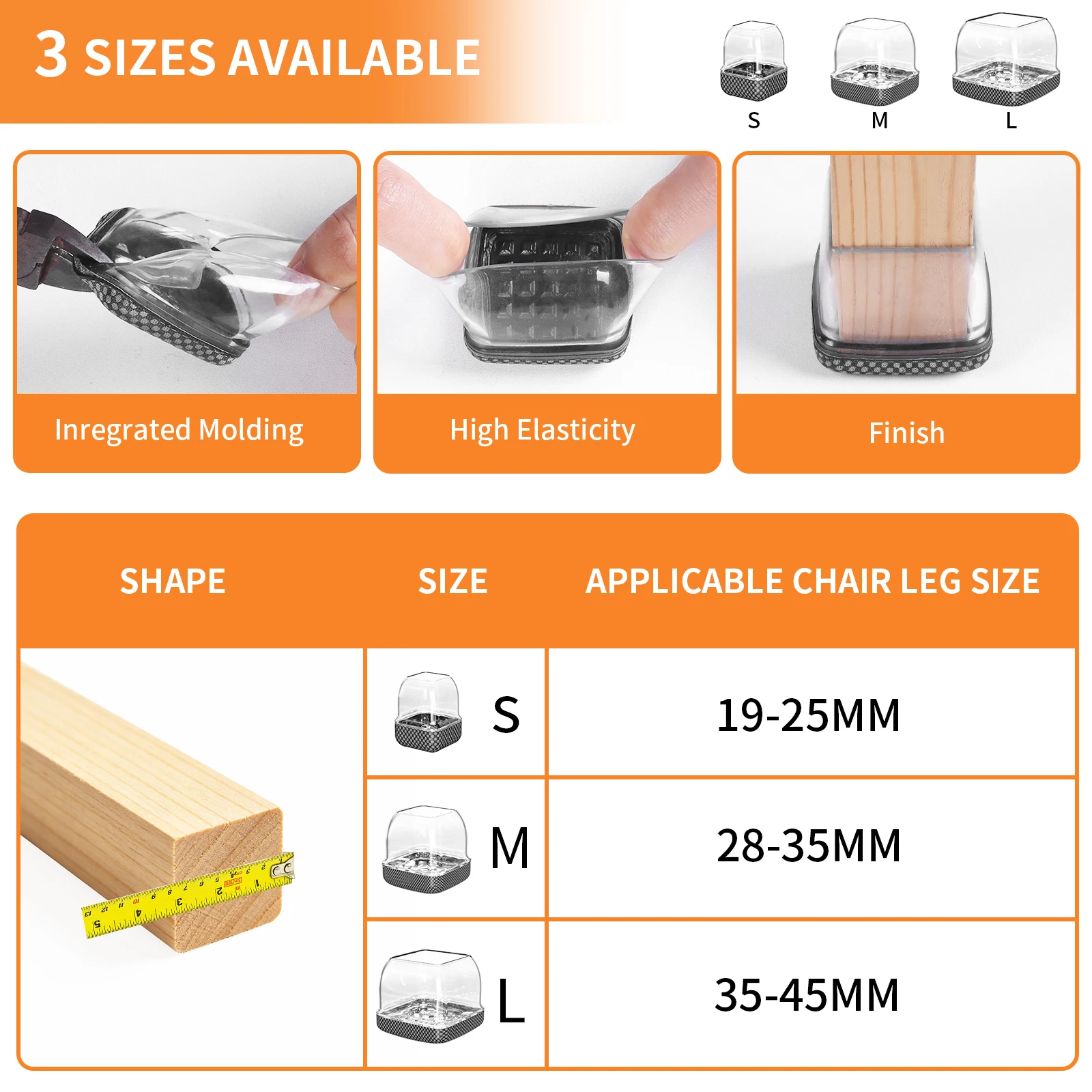 16PCS Square Chair Leg Covers Graphene Floor Protectors Furniture Table Feet Anti-Scratch Non-Slip Pads for Chair And Table Nois