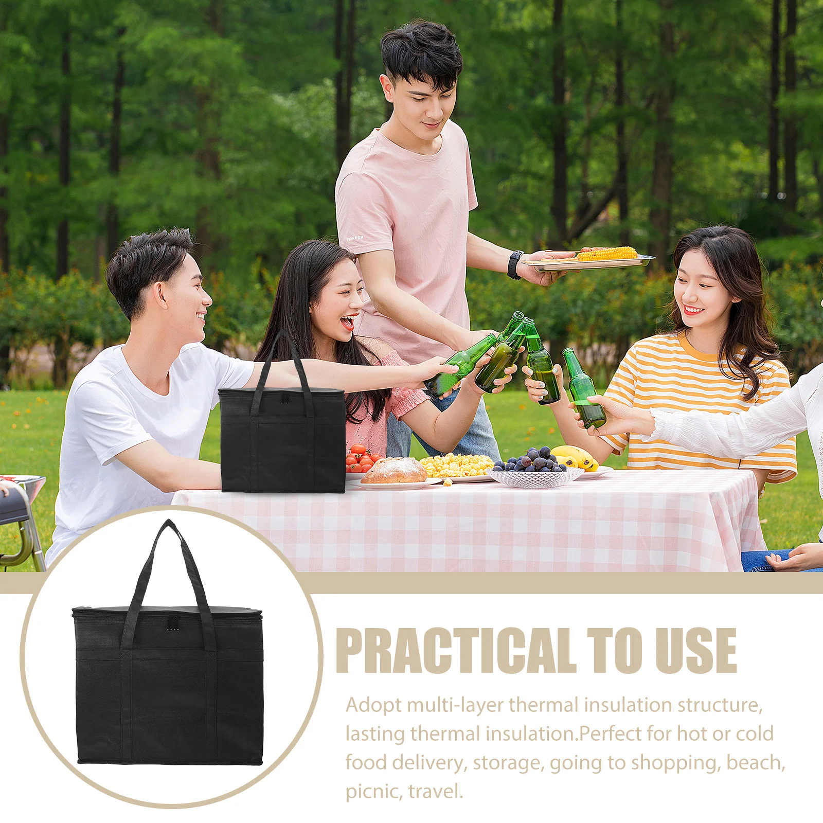 

【】Insulation For Food Storage Thermal Lunch Bag Large Capacity Portable Reusable Bag For Picnic Beach Camping Travel Outdoor