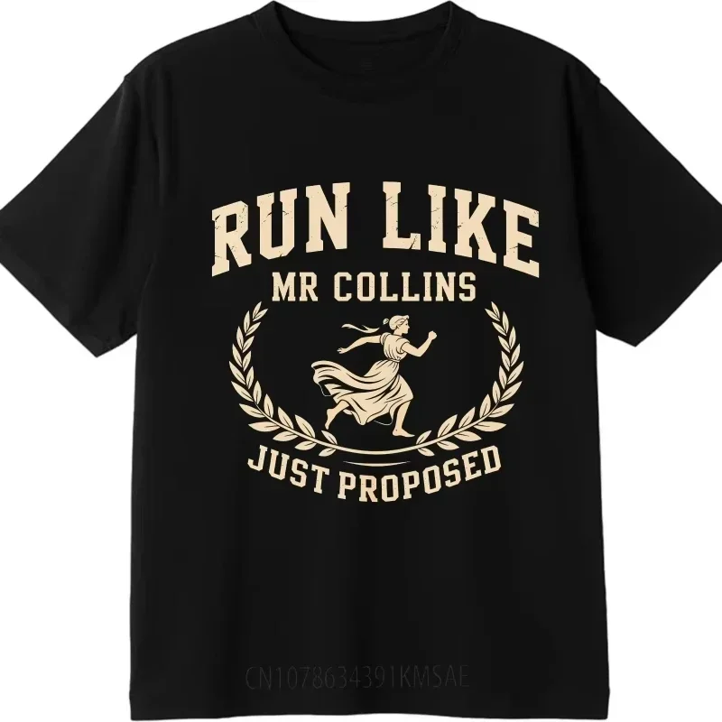 Vintage Summer Women T-shirt Run Like Mr Collins Just Proposed Short Sleeve Soft Oneck Tees Y2K Fashion Funny T Shirts for Men's