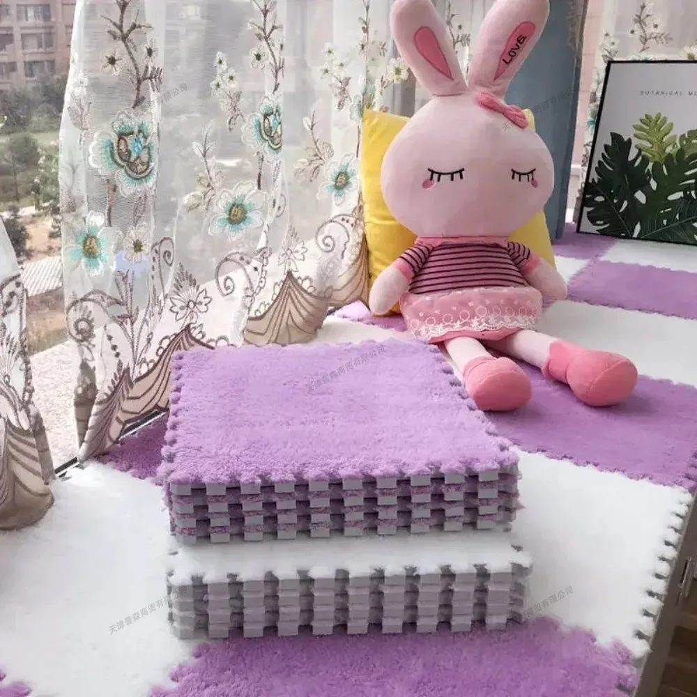 16Pcs Baby Play Activity Plush Mat 30x30cm Eva Foam Non-slip Splice Mat Interlocking Soft Plush Children Room Warming Floor Mat