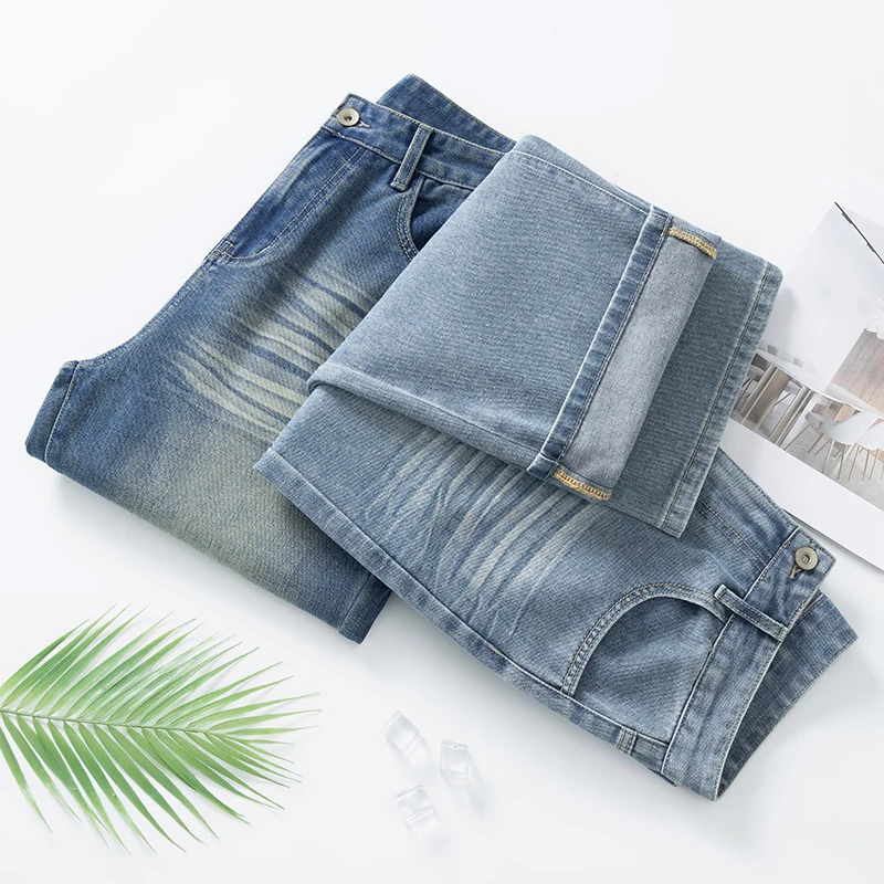 

2025 Spring and Summer Blue Retro Jeans Men's Trendy Brand Straight-leg Casual Versatile Wide-leg Trousers Teenager Size 28-36