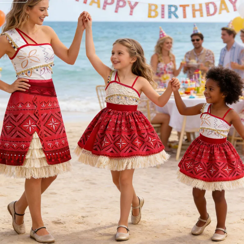 2026 Carnival Family Women Costume Ocean Adventure Moana Cosplay Short-Sleeved Clothes Adult Kids Vaiana Cosplay Princess Dress