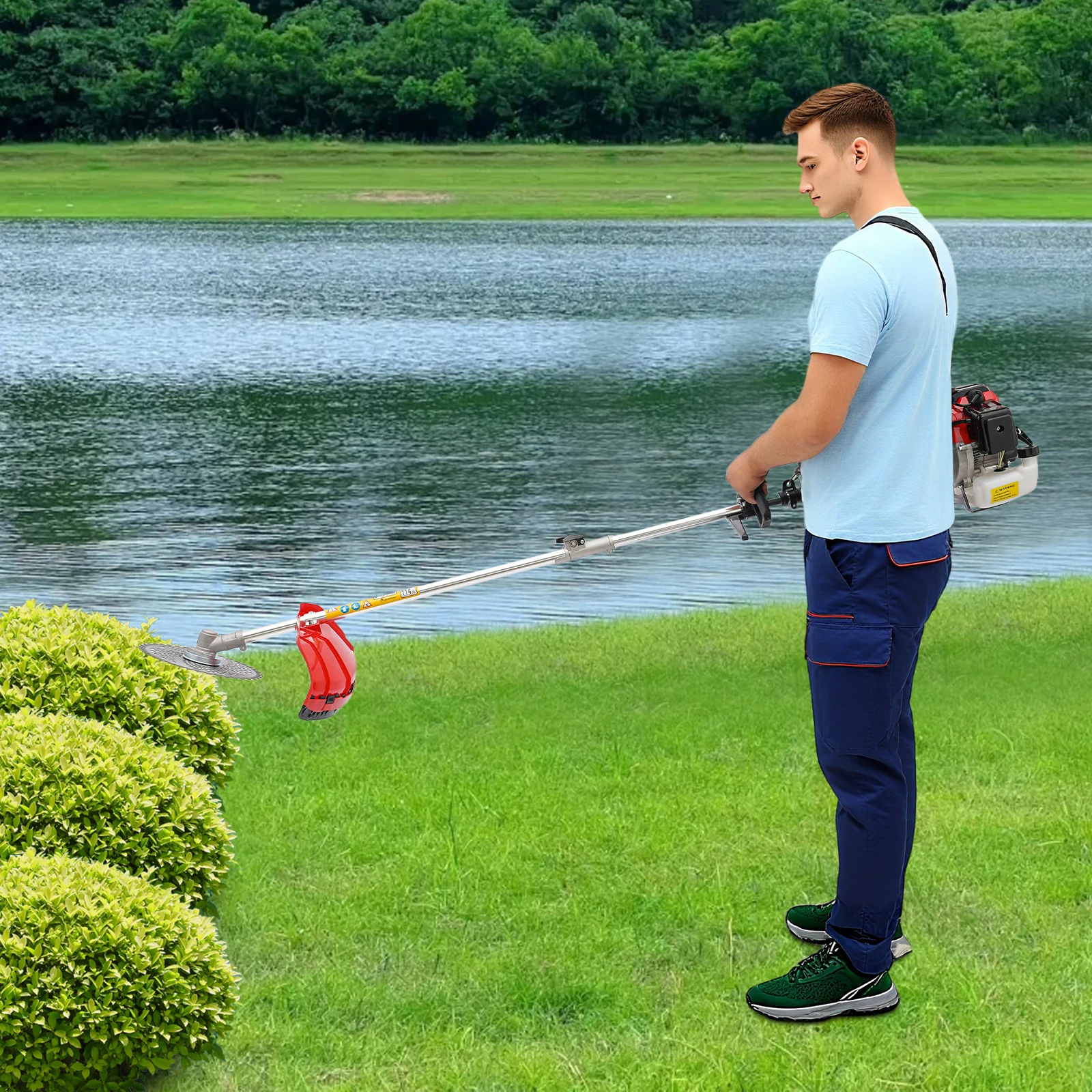 52CC 2-Strokes Brush Cutter Grass Trimmer, 10 in 1 Lawn Mower Pruner Tool Gasoline Powered Weed Wacker Brush Cutter Multifunctional Trimming Tools fits for Lawn and Garden Tree Trimming