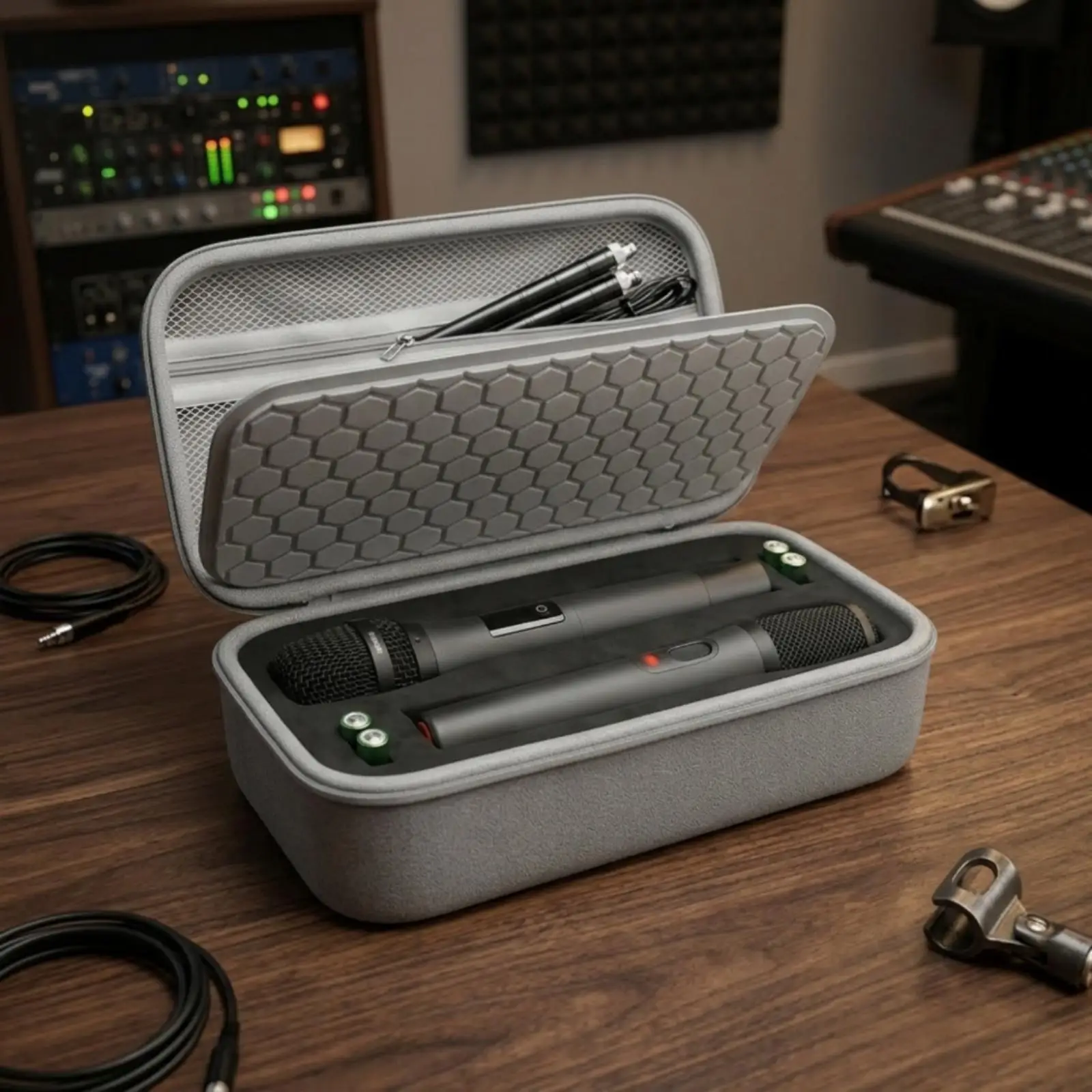 Portable Hard Shell Microphone Carry Case with Molded Slots for Studio and Gig Use