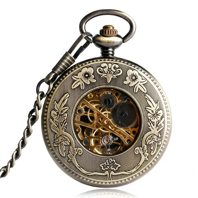 Vintage Elk Design Steampunk Hand Winding Mechanical Pocket Watch for Men Women Fob Chain Roman Number Clock Gift