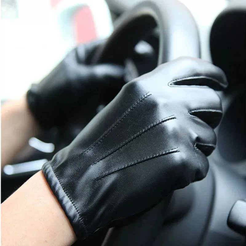 

Men's Winter PU Leather Thin Fit Touchscreen Driving Gloves with Fleece Lining-Anti-Slip&Durable for Cycling&Outdoor Activities