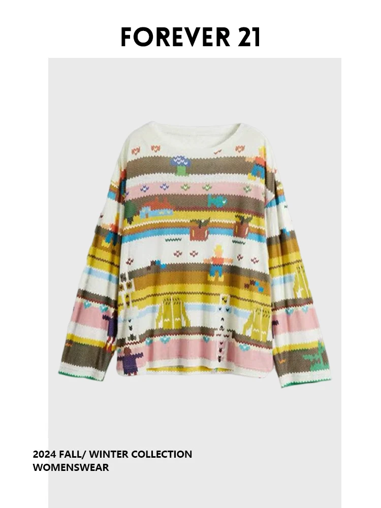 

Forever 2 Spring New Loose Long Sve round Ne Pixel Print T-irt Women's Commute Sle Comfortable Fit Spring Faion