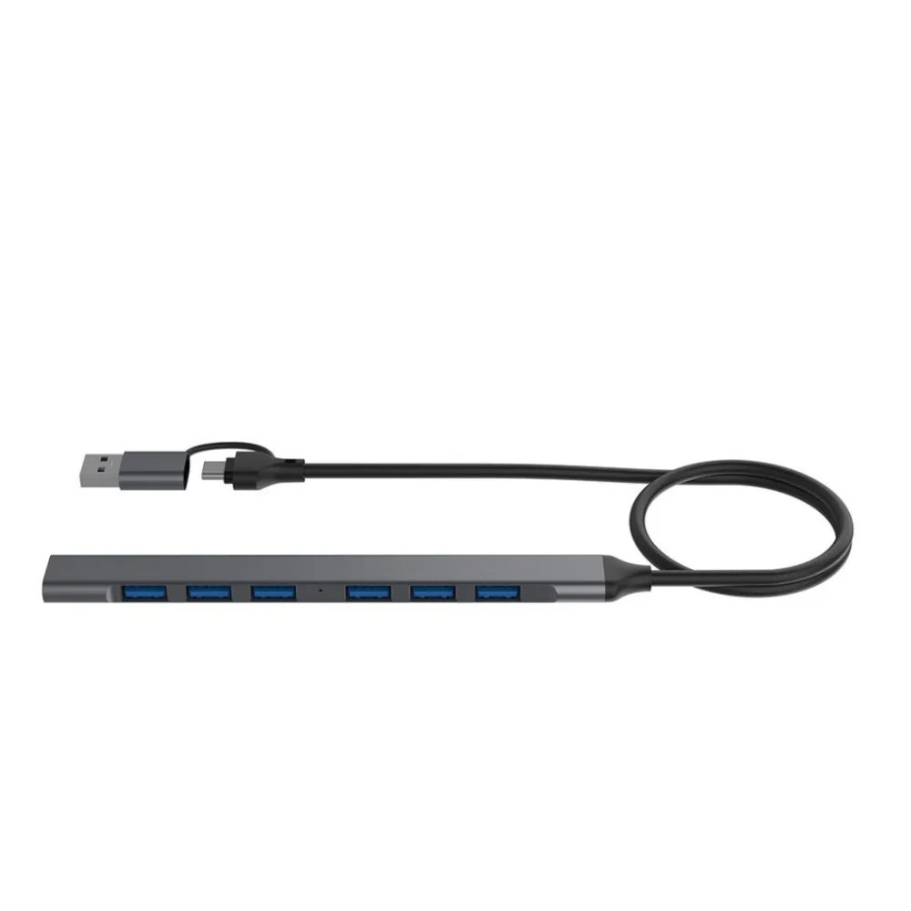 Plug & Play USB 3.0 Typ-C-Docking station 7 Ports PVC USB Typ C Hub 4 Ports Grey USB 3,0 Extender Computer Hub