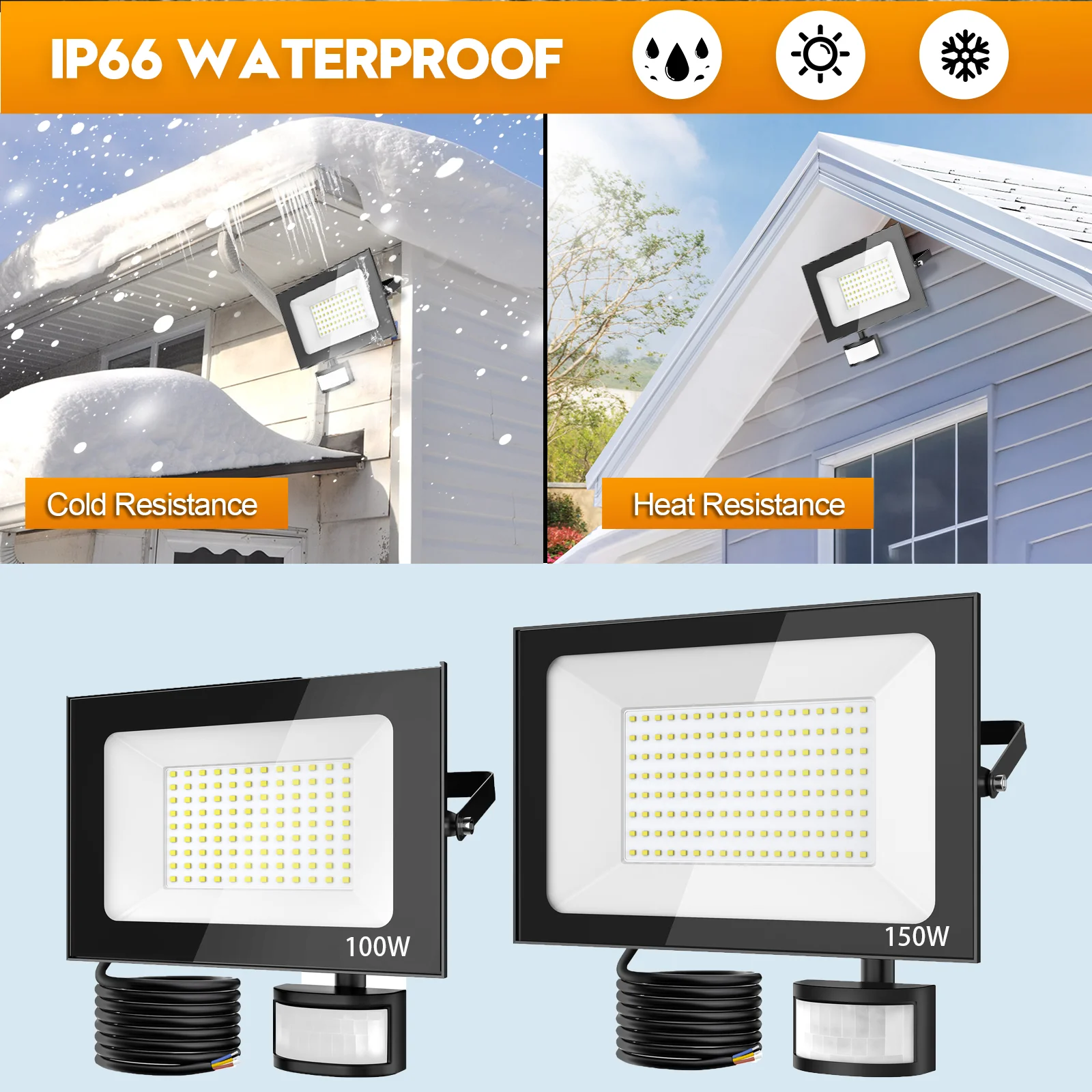 PIR-Bewegungssensor LED-Flutlicht 100W 150W AC 220-240V Wandstraßenleuchte IP66 Wasserdichter LED-Strahler Außenbeleuchtung für den Garten