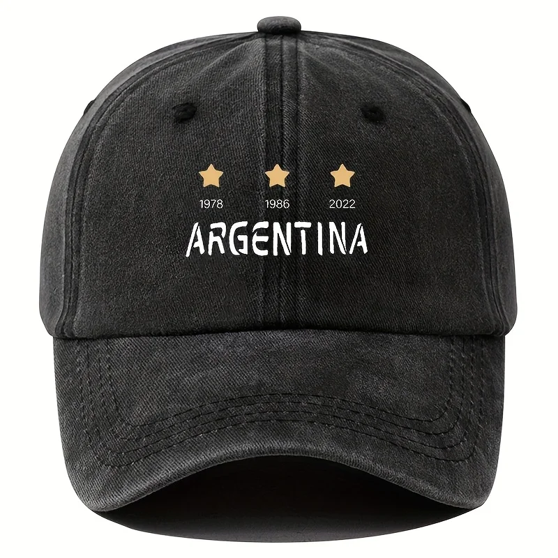 Men's Argentina National Soccer & Baseball Cap - Vintage 1978 1986 2022 Cup Embellished Hat with 3 Stars & Argentina Emblem, Adj