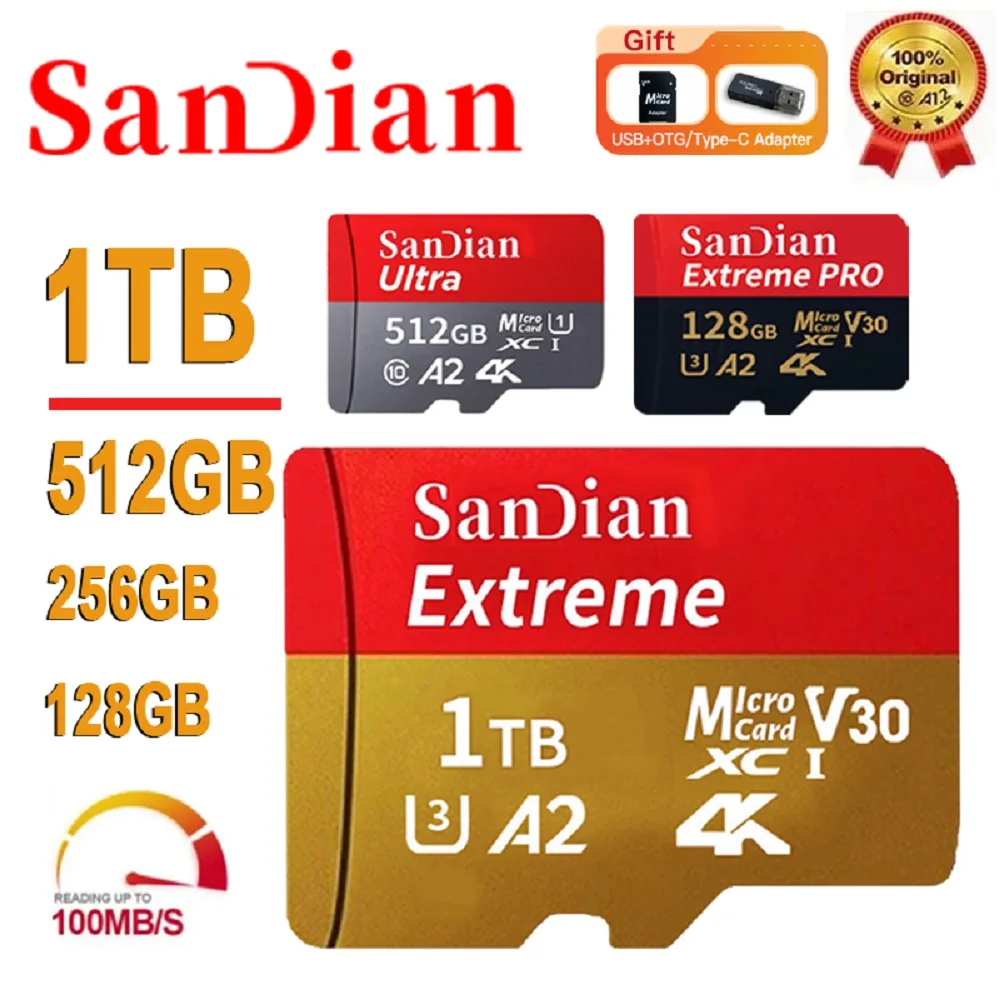 Original Mini sd memory card 128GB 256GB Micro TF/SD Card 512GB Class 10  A2 U3 SD Flash Memory Card 1TB For Phone Drone Table