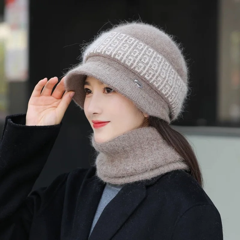 New Winter Old Man Hat Female Grandma Rabbit Knitted Cap Thick Pile Mother Knitted Lady Cotton Male Outdoor Warm Exercise M517